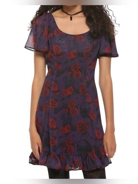Hot Topic Hello Bunny Gothic Skull Rose Creepy Crawly Mini Dress S/M